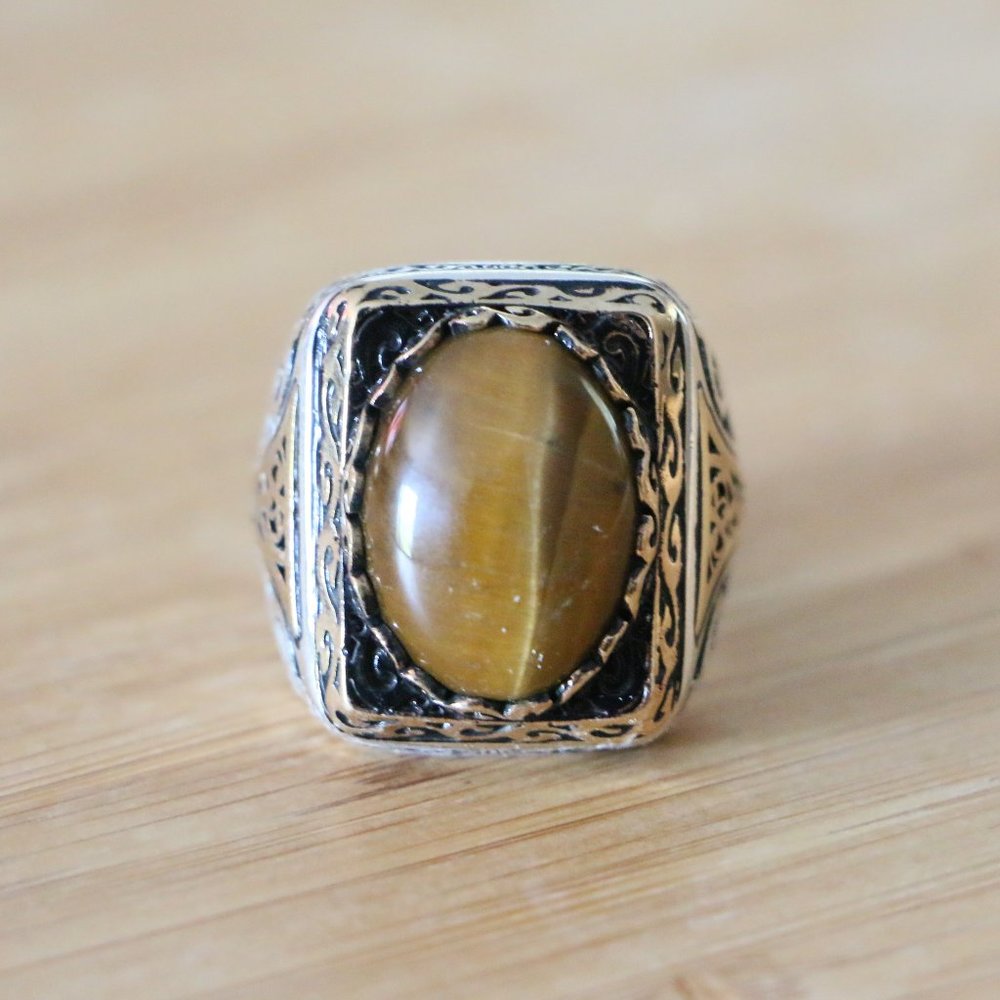 925 Sterling Silver Men's Ring with Tiger Eye -Super Elegant - Picture 2 of 13